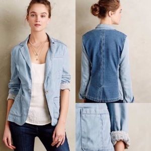 Anthropologie Pilcro & The Letterpress Newsy Chambray One Button Blazer Medium